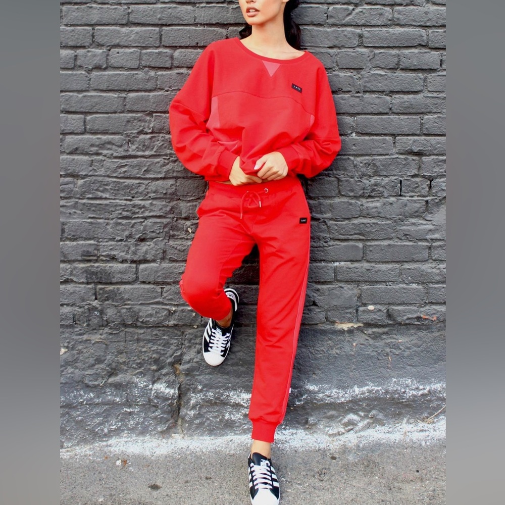 🔥 Lazy Los Angeles SET TRACK PANTS + SWEATSHIRT RED NWOT